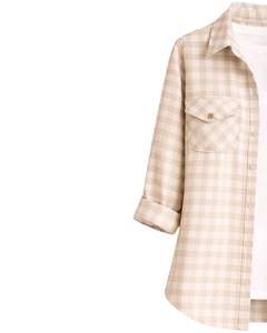 เสื้อเชิ้ตชายสีเบจลายตารางหมากรุก แขนยาว ติดกระดุม สไตล์ลำลอง ผ้าฝ้าย มีกระเป๋าเสื้อ สำหรับใส่ในชีวิตประจำวัน - Product Image 3