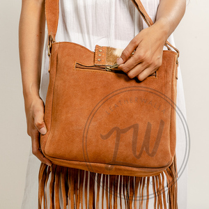 Single Handle Real Cowhide Cowfur Leather Handbag with Fringe Carving Portable Bohemian Crossbody <b>Bag</b> Decoration Winter - Product Image 5