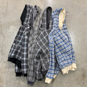 Custom Acid Wash Double Layer hoodie Reversible <b>Zip</b> <b>up</b> Plaid Cropped Boxy fit Hoodie <b>Jacket</b> for Men - Product Image 4