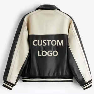 Impresión personalizada dos tonos 100% cuero Bomber Letterman chaqueta para hombres - Product Image 5