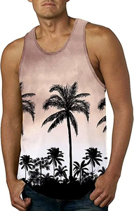 Men Tank Tops Trendy Palm Printed Sleeveless Tank Tops Summer Beach <b>T</b>-<b>shirts</b> <b>Swim</b> Tank Tops Men Sports Blouse Vest - Product Image 6