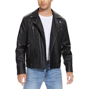 Slim Fit <b>Mens</b> <b>Leather</b> <b>Jackets</b> Faux Bomber Motorcycle Biker Coat with Asymmetric Zip, Lapel, Belt, and Modern Stylish Look - Product Image 6