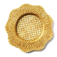 Sets de table/sous-assiettes en rotin faits à la main, écologiques, de style bohème, en forme de fleur, pour fêtes, mariages, anniversaires et usage hôtelier/restaurant