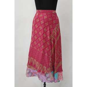 Women's Pure Silk Summer Maxi <b>Skirt</b> Reversible Boho <b>Wrap</b> with Vintage Floral Printed Saree Patterns Natural Waistline - Product Image 1