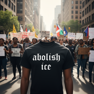 T-shirt con stampa 'Abolish Ice' per protesta politica e diritti civili, per scopi promozionali - Product Image 3