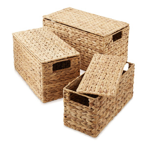 Cestas de Almacenamiento de Ropa Tejidas, Precio Directo de Fábrica, Cesta de Jacinto de Agua Natural con Tapa - Product Image 1