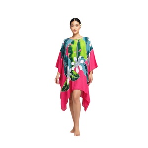 Poncho tropicale in rayon dipinto a mano, copricostume da spiaggia, caftano boho dipinto a mano, abbigliamento da spiaggia - Product Image 1