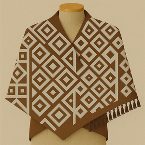 Estola Rectangular Larga Beige de Primera Calidad, 100% Lana y Rayón, con Bordado de Lunares, Ligera, de Secado Rápido, Transpirable y Reversible - Product Image 1