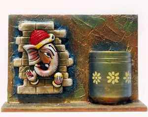 Decoración de Mesa Rectangular de Terracota Ecológica Hecha a Mano con Portaplumas para Diwali y Jubilación - Product Image 3