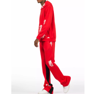 Sweat à capuche imprimé rouge pour hommes et jogger survêtement élégant streetwear décontracté mode gym entraînement vêtements de sport confortable tenue de sport - Product Image 3