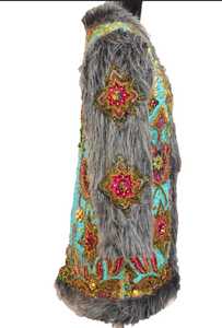 Zari – veste de travail en fourrure Vintage brodée pour femme, tenue élégante d'hiver avec fausse fourrure blanche, 2022 - Product Image 2