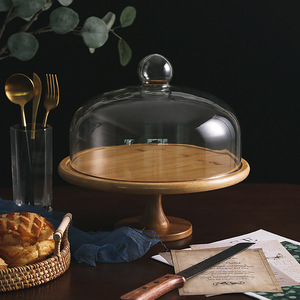 Vente en gros Support à gâteau rond en <span class=keywords><strong>bois</strong></span> de bambou avec couvercles Base Lazy Susan Plateaux de service pour les fêtes de mariage - Product Image 6
