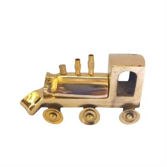 Brinquedo em miniatura de motor de trem de bronze antigo para crianças brincando e arte antiga de decoração de casa e colecionável
