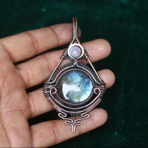 Collar con Colgante de Pirámide de Malaquita Chapado en Oro sobre Latón con Alambre, Árbol de la Vida, Cristal, para Mujer - Product Image 1