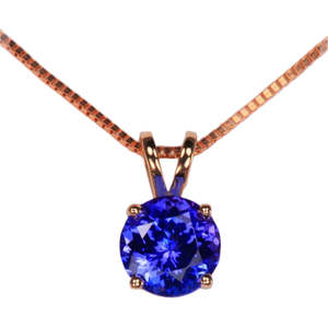 Pendentif solitaire en Tanzanite ronde V-Bale, or rose 14 carats, chaîne de 18 pouces, 1,67 carat, qualité AAA - Product Image 2