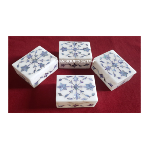 Boîte à bijoux en nacre bleue incrustée de marbre blanc de haute qualité pour les cadeaux de mariage et la décoration - Product Image 1