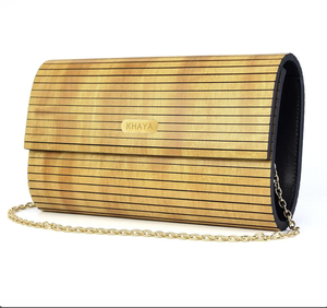 Eco-Friendly Bohemian Fashion Wooden <b>Clutch</b> <b>Bag</b> Satin Lined Evening <b>Bag</b> with Geometric Pattern Summer Direct From India - Product Image 1