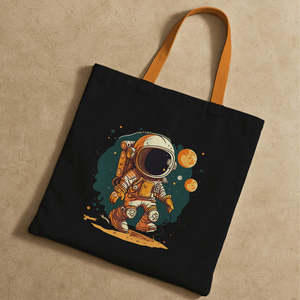 Cool Astronaut Canvas Tote <b>Bag</b> Durable 12oz Cotton <b>Medium</b> Size Long Handle Heat Transfer Printing Recyclable for Advertising - Product Image 3