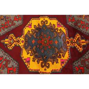 Tapis vintage 4x6,4 pieds, tapis rayé rouge et jaune en laine - Product Image 5