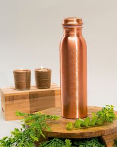 Natural <b>Copper</b> <b>Bottle</b> Crafted From Pure Metal Ensuring Eco Friendly Sustainable And Healthy Lifestyle Drinking Solution - Product Image 1