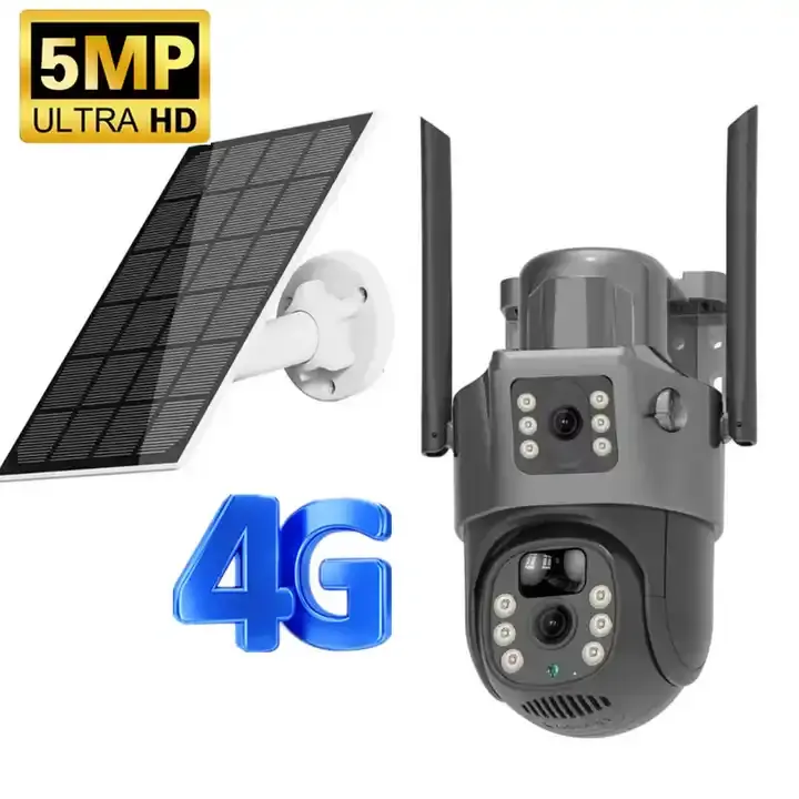 4g 5mp Dual Lens Solar Ptz Dual Screen Pir Menschliche Verfolgung Wifi Cctv Ip Camara De Seguridad Wifi Außen Con Panel Solar Cctv