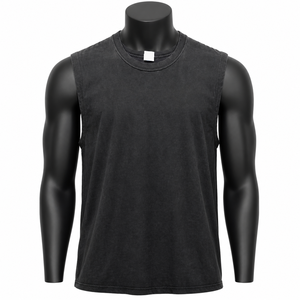Camiseta sin Mangas Negra Lavada Personalizada para Hombre, Camiseta Deportiva de Algodón, Marca Privada, Proveedor Mayorista OEM - Product Image 1