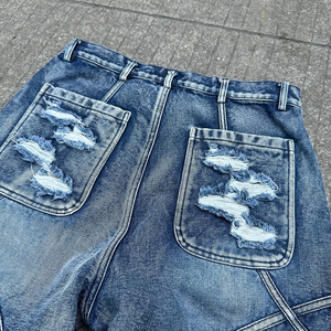 Pantalones vaqueros holgados personalizados para hombres con diseño de rayas, estilo Vintage rasgado, acabado de lavado ácido, ropa de calle de alta calidad al por mayor - Product Image 5