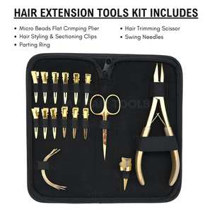 Kit de Herramientas para Extensiones de Cabello con Alicates para Extensiones de Cabello con Anillo Micro, Anillo Separador de Dedos, Tijeras para Cortar Cabello, Agujas Curvas y 12 Clips - Product Image 2