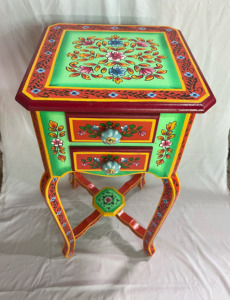 Hand Painted Wooden Nightstand With 2 Drawers Traditional Ethnic Design For Bedroom Home Decor Multicolor Bedside Nighstand - Product Image 6