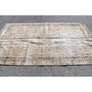 พรมตุรกีโบราณขนาดใหญ่ 5.4x9.5 ฟุต พรมขนสัตว์สีเบจ - Product Image 3
