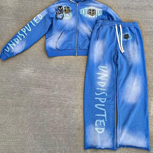 Ensemble de survêtement unisexe de haute qualité 100% coton Streetwear lourd avec logo personnalisé Sweat-shirt Jogging Pantalon de survêtement deux pièces Pantalon évasé - Product Image 3