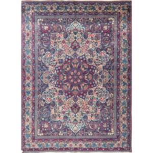 Alfombra de Lana Azul Anudada a Mano Aalam Paem-461 9x12 Rectangular con Patrón de Medallón para Decoración de Sala de Estar o Pasillo - Product Image 1