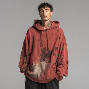 Heavyweight Drop Shoulder Distressed 100% Cotton Fleece Winter Streetwear Eco-Friendly Oversized Pullover Hoodie for <b>Women</b> - Product Image 6