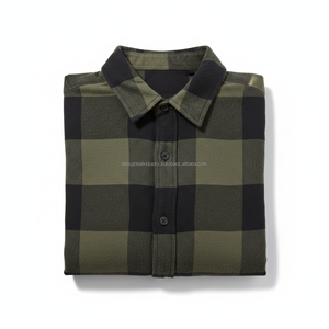 Camisa de Franela a Cuadros Verde Oliva para Hombre, Manga Larga, Cierre de Botones, Informal, de Algodón, con Logotipo Personalizado OEM, Proveedor Mayorista - Product Image 4