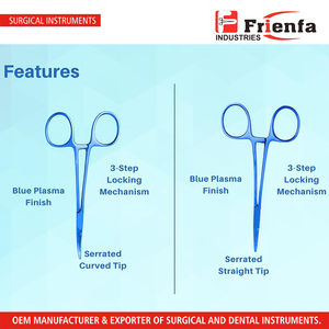 Lot de 2 pinces artérielles incurvées et droites 5 pouces Blue Plasma Mosquitos Precision Kelly Hemostats pour infirmières - Product Image 3