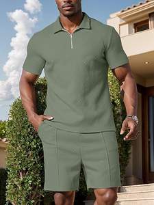 Ensemble de t-shirts et shorts pour hommes, style streetwear décontracté, 100% coton, été 2025, personnalisable, ample, uni, deux pièces - Product Image 3