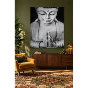 ภาพพิมพ์บนผ้าใบพระพุทธรูปกำลังสวดมนต์สีดำและสีขาวของฟิดา - Product Image 4