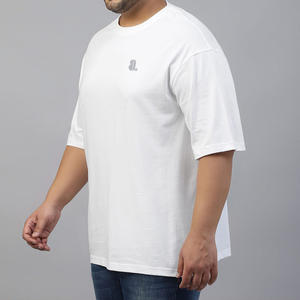 Nouveau T-shirt pour homme en coton et fibre de bambou, couleur unie, surdimensionné, lourd, vintage, taille plus, respirant, uni - Product Image 3