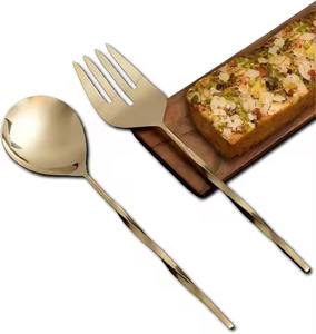 Ensemble de couverts à salade en laiton avec manche en résine bleue, vaisselle en acier inoxydable, couverts écologiques, lavables au lave-vaisselle - Product Image 3