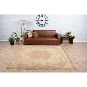 Vintage Rug, Large 6.3x6.9 ft Turkish Rug, <b>Brown</b> Striped <b>Wool</b> Rug - Product Image 1