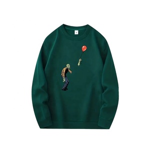 Sudadera Personalizada para Hombre, Cuello Redondo, Color Verde, Estampado de Zombie con Globo Rojo, Estilo Casual, Corte Regular, para Otoño - Product Image 1
