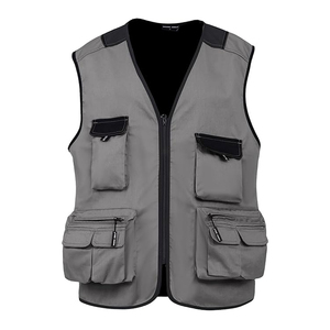 Gilet d'été fin pour hommes Manteau de couleur unie en maille respirant multi-poches Gilet de voyage Camping Pêche Photographie Gilet de travail Top - Product Image 6