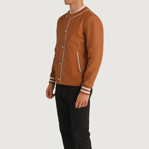 Venta caliente chaqueta de cuero Varsity para hombres-Nuevo diseño clásico con cierres a presión 2025 Look de ropa de calle de invierno urbana de moda - Product Image 4