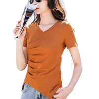 T-shirt d'été pour femme, style japonais, manches courtes, respirant, brodé, délavé, écologique, grande taille, taille irrégulière cintrée, col rond