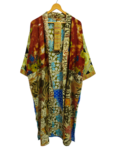 Kimono de seda Sari Vintage indio, albornoz de seda suave, bata de retazos de tamaño libre, ropa de noche, bata multicolor, ropa cómoda para la casa - Product Image 6