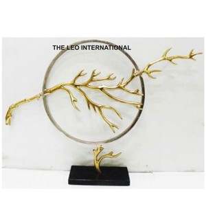 Esculturas Modernas de la India, Base de Mármol y Metal de Aluminio, Forma de Árbol, Acabado Dorado, Estilo Elegante, Hechas a Mano - Product Image 2