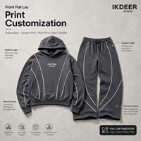 Fabricant de survêtements personnalisés IKDEER, ensemble de pantalons de survêtement et de sweats à capuche noirs à coutures contrastées, style streetwear, ensemble de jogging