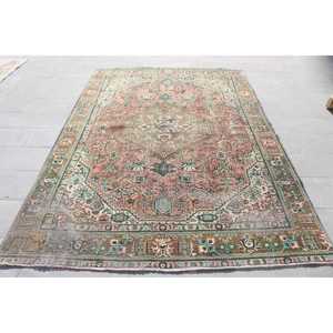 Alfombra Vintage de 6.4x9.4 pies, Alfombra Turca Grande, Alfombra con Rayas Rojas - Product Image 1