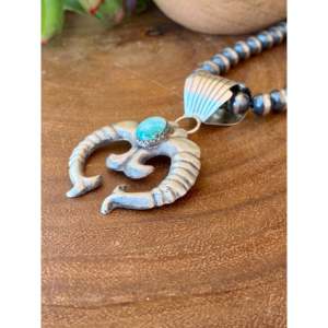 Cheryl Yazzie Sonoran Gold Turquoise & Sterling <b>Silver</b> Naja Pendant <b>Sand</b> Cast with Bezel Setting Inlay Technology - Product Image 4