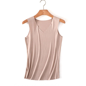 Custom Womens <b>Black</b> V Neck Seamless Tank <b>Top</b> Smooth Breathable <b>High</b> Elasticity Fitted Summer Base Layer Camisole - Product Image 5